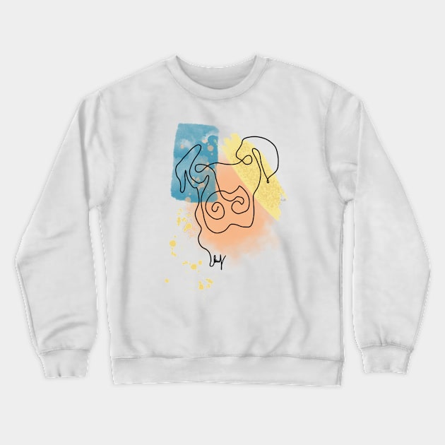 Abstract Line Art Dog Drawing on Watercolor Crewneck Sweatshirt by ArtMorfic